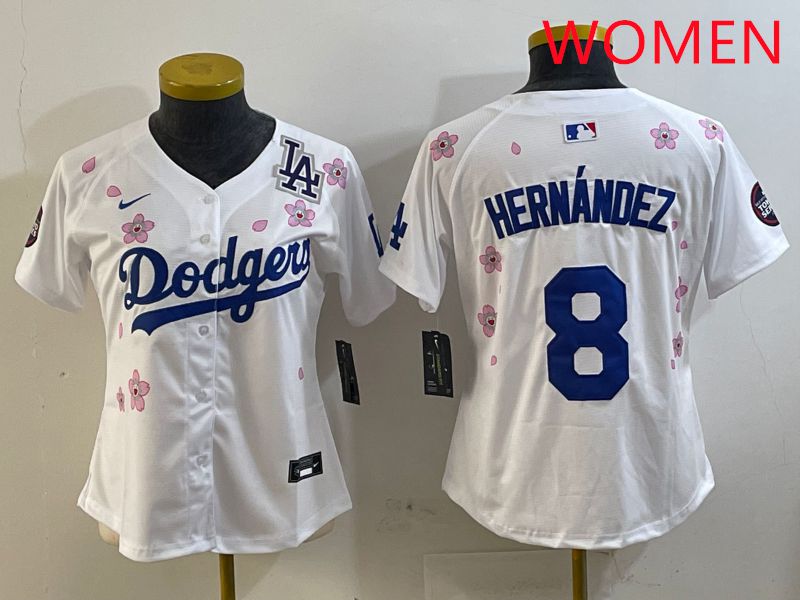 Women Los Angeles Dodgers 8 Hernandez White Sakura Edition 2025 Nike MLB Jersey style 7